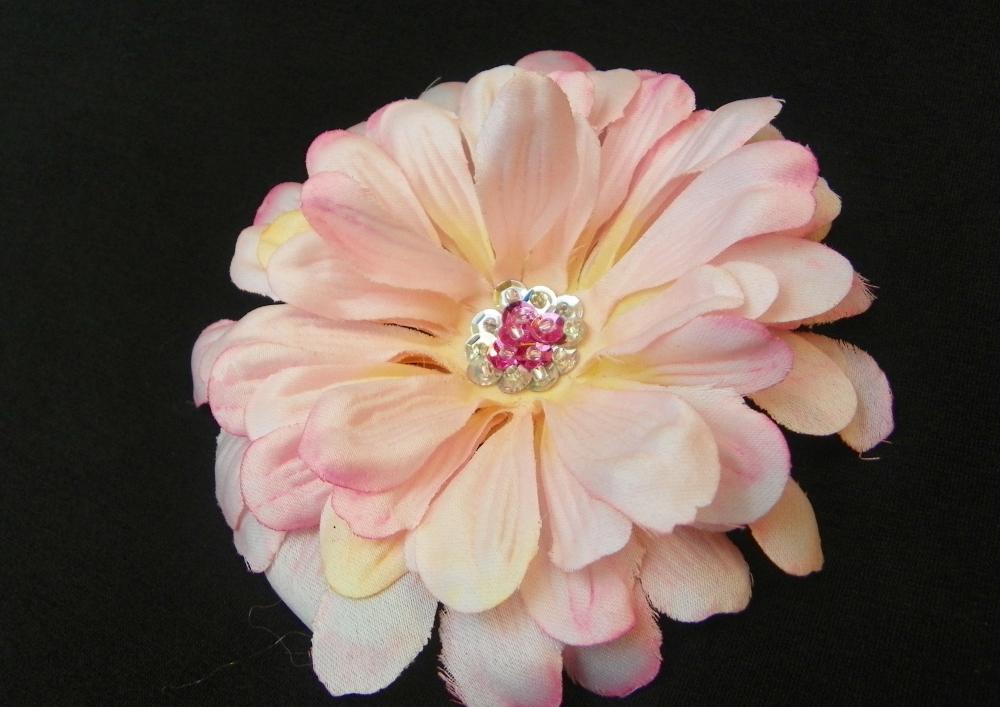 Pink flower clip with Glass Beads and Hot Pink Sequins Center