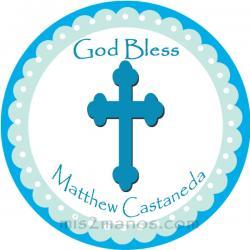 Baptism Stickers Personalized Labels 2 inch Round Favor tag For Baptism Blue Christening Stickers Set of 20